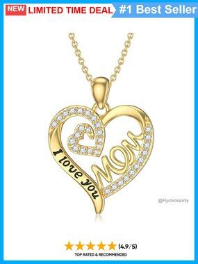 14K Gold Heart Mom Necklace with Cubic Zirconia Pendant